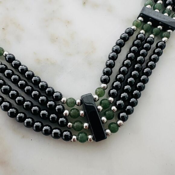 Vintage Hematite & Green Beaded Statement Necklace - Picture 6 of 10